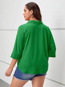 SHEIN LUNE Hơn Chất rắn Chi tiết xếp li Áo sơ mi - màu xanh lá - Xem 2