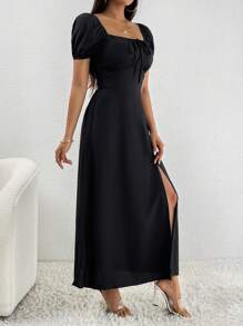 SHEIN PETITE Tie Front Split Thigh Dress