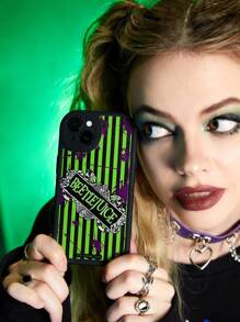 Beetlejuice | ROMWE 1pc Letter Striped TPU Phone Case Compatible With IPhone - Black - View 1