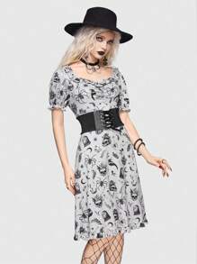 ROMWE Goth In Toàn bộ Lá sen tỉa Đầm Không có thắt lưng - Xám - Xem 1