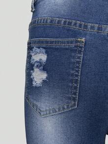 Teen Girls Ripped Raw Hem Jeans - Dark Wash - View 5