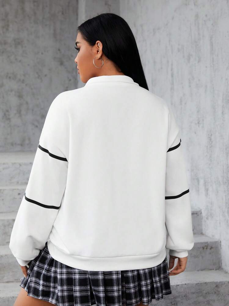 Plus Letter Graphic Half Zip Drop Shoulder Sweatshirt