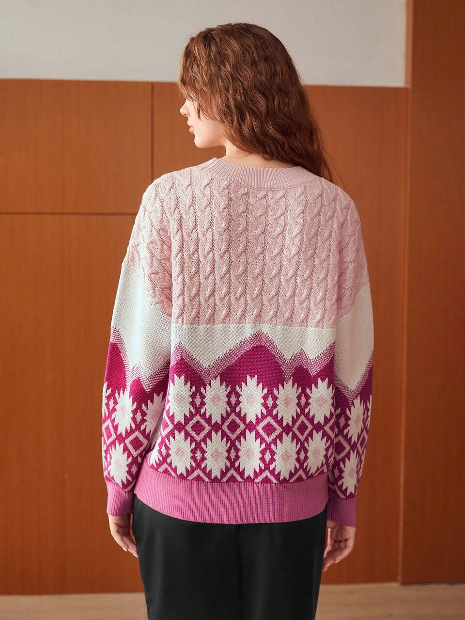 MOTF CABLE KNIT PRINT SWEATER