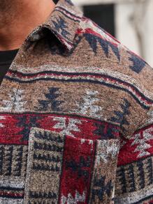 Manfinity Homme Loose Fit Men's Overcoat With Geometric Print And Patched Pockets - Multicolor - View 5