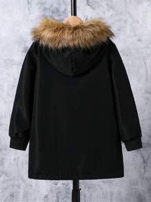 Tween Boy Teddy Lined Fuzzy Trim Hooded Coat