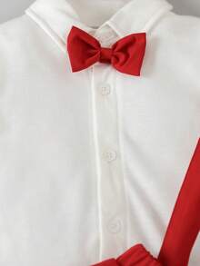 SHEIN 男嬰前蝴蝶結襯衫&背帶短褲&帽&背心 - 紅色 - 查看 6