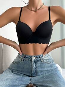 Scallop Trim Underwire Bra - Black - View 1