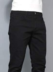 Manfinity Homme Męskie solidne obcisłe dżinsy, proste, dopasowane, ciemne dżinsy, długie, proste, czarne, sprane, cargo, dla męża, prezenty dla chłopaka