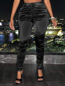 Slaydiva Chất rắn Xù Quần bó sát - màu đen - Xem 5