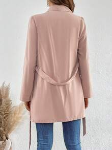 SHEIN LUNE 大翻領捲邊袖腰帶外套 - 淺粉色 - 查看 2