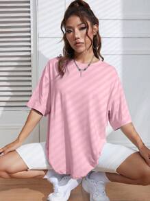 SHEIN EZwear 素色落肩T恤