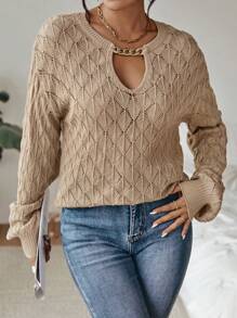 SHEIN Clasi Chi tiết chuỗi Thả vai Áo len - Màu nâu  Mocha - Xem 5