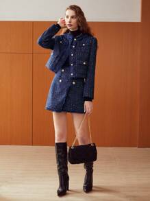 MOTF PREMIUM CROPPED GLITTER TWEED JACKET