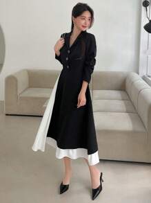 DAZY Vestido camisero de dos tonos, vestido de otoño - Blanco y Negro - Ver 5