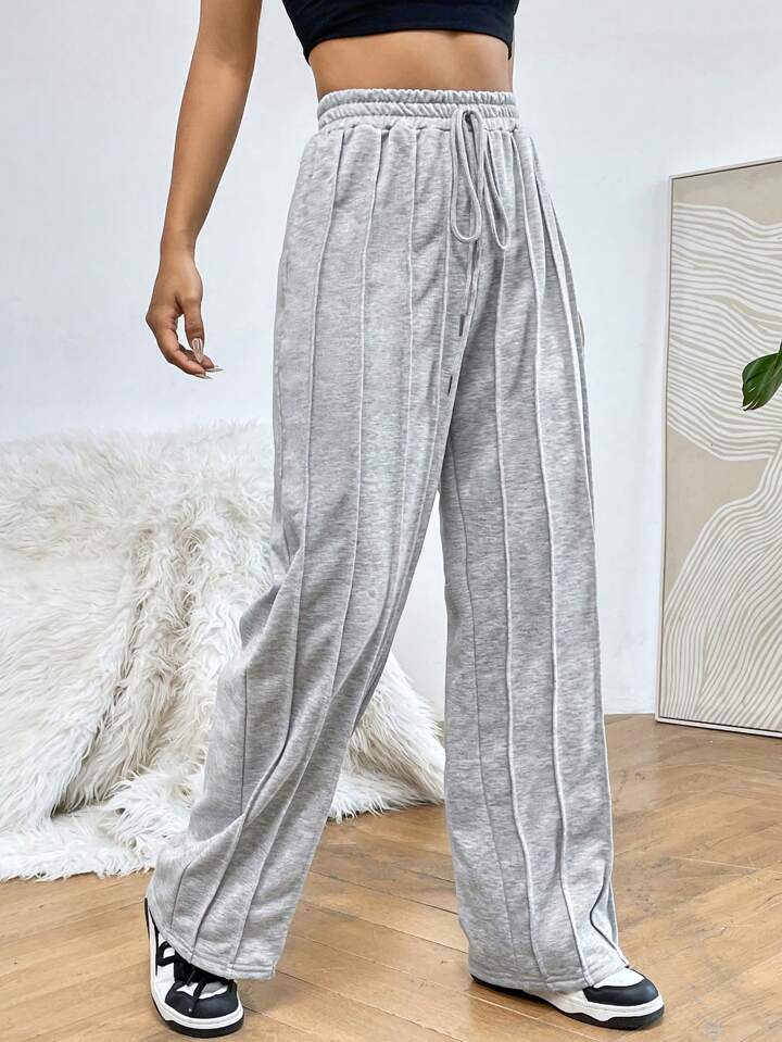 SHEIN MOOSTA Tie Waist Seam Detail Sweatpants