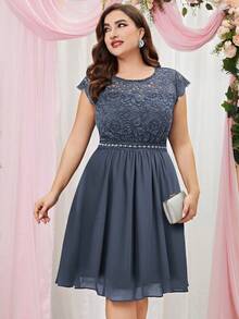 MIUSOL Hơn Chèn ren Guipure A-line Chiffon Đầm tiệc rượu - Xám - Xem 3