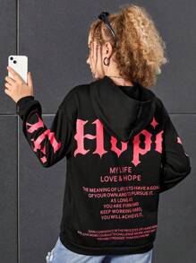 Áo nỉ tay trễ in hình khẩu hiệu dành cho nữ tuổi teen - màu đen - Xem 1