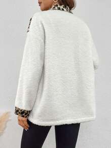 SHEIN LUNE Leopard Print Drop Shoulder Teddy Coat - Multicolor - View 2