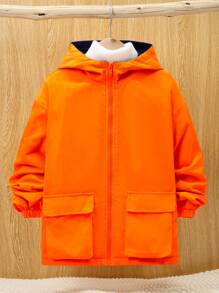 SHEIN Tween Boy 1pc Flap Pocket Drop Shoulder Thermal Lined Hooded Coat - Multicolor - View 3