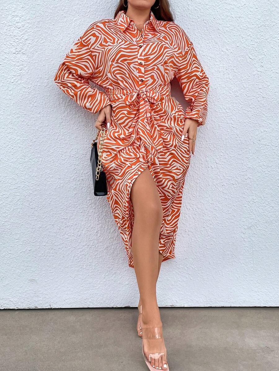 Celure Hơn In Toàn bộ Váy sơ mi - trái cam - Xem 1