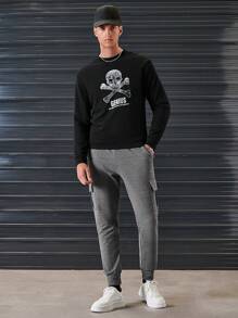 RueChic Men Flap Pocket Side Sweatpants - Dark Grey - View 7