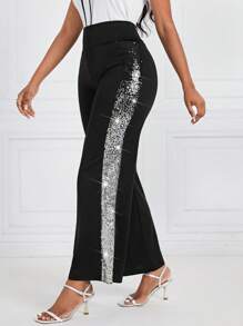 SHEIN Lady Contrast Sequin Wide Leg Pants