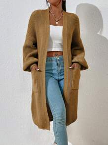 Chiquease Dual Pocket Drop Shoulder Cardigan,Long Sleeve Tops - Brown - View 4