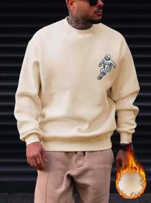 Manfinity EMRG 寬鬆男標語和卡通圖案落肩運動衫 - 杏色 - 查看 2