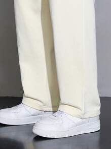 Men Drawstring Waist Slant Pocket Sweatpants - Beige - View 4