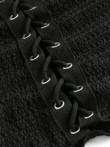 ROMWE PUNK Off Shoulder Lace Up Front Crop Tee, School - Black - View 4