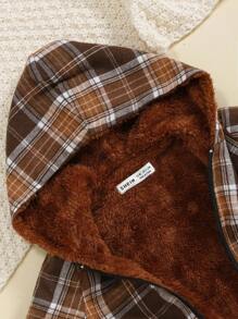 SHEIN Baby Boy Plaid Print Zip Up Hooded Teddy Lined Jacket & Pants