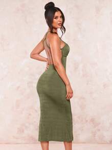 SHEIN BAE Solid Criss Cross Backless Cami Dress - Army Green - View 2