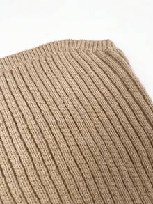 SHEIN Unity Solid Bandana Hem Knit Top - Khaki - View 4