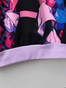 SHEIN Tween Girl Figure Graphic Hooded Sweatshirt - Purple - View 5