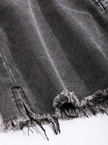 DAZY 毛邊牛仔短褲不附腰帶 - 灰色 - 查看 6