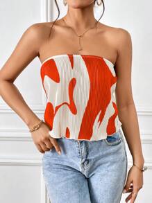 SHEIN Privé Allover Print Tube Top - Orange - View 6