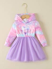 女婴扎染爱心印花卫衣连衣裙 - 彩色 - 查看 1