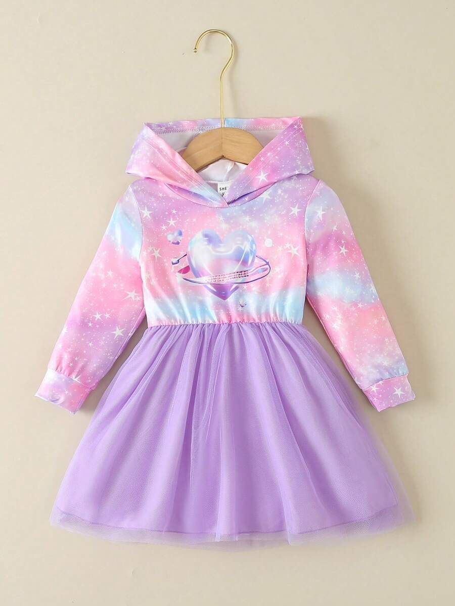 女婴扎染爱心印花卫衣连衣裙 - 彩色 - 查看 1