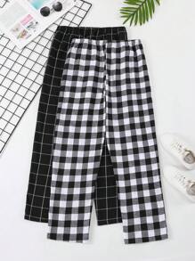 男士2入組格紋印花睡褲 - 黑與白 - 查看 2