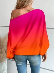 SHEIN LUNE Ombre Asymmetrical Neck Batwing Sleeve Blouse One Shoulder Top - Multicolor - View 2