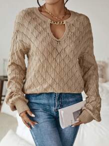 SHEIN Clasi Chi tiết chuỗi Thả vai Áo len - Màu nâu  Mocha - Xem 4