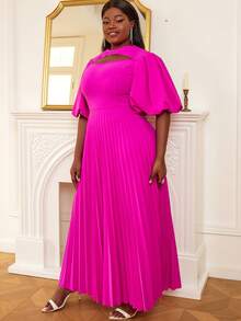 Plus Cut Out Front Pleated Hem Dress - Hot Pink - View 6