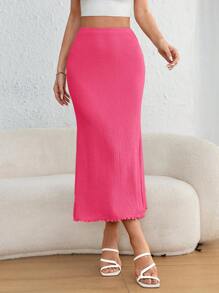 Firerie 素色魚尾裙下擺木耳邊半身裙