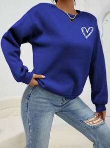 INAWLY Heart Print Drop Shoulder Sweatshirt,Long Sleeve Tops Graduation,Back To School,Graduation,Teacher For Women,Back To School Pullover Fall Sweatshirt - Royal Blue - View 3