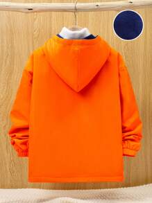 SHEIN Tween Boy 1pc Flap Pocket Drop Shoulder Thermal Lined Hooded Coat - Multicolor - View 2
