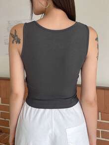 DAZY Figure & Slogan Graphic Tank Top - Grey - View 2