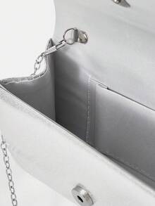 SHEIN Belle 女性金屬質感裝飾用品信封手拿包,銀流行手提包