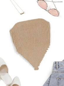 SHEIN Unity Solid Bandana Hem Knit Top - Khaki - View 1