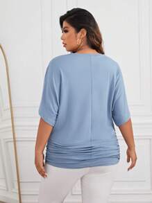 SHEIN Essnce Hơn Chất rắn tay cánh Áo thun - Màu xanh bụi bặm - Xem 2