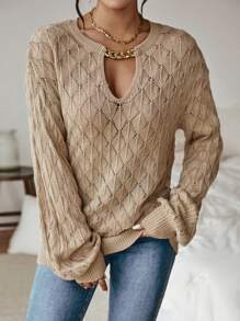 SHEIN Clasi Chi tiết chuỗi Thả vai Áo len - Màu nâu  Mocha - Xem 7